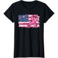 thumbnail image 1 of American Flag Pink Ribbon Breast Cancer Awareness Support T-Shirt, 1 of 3
