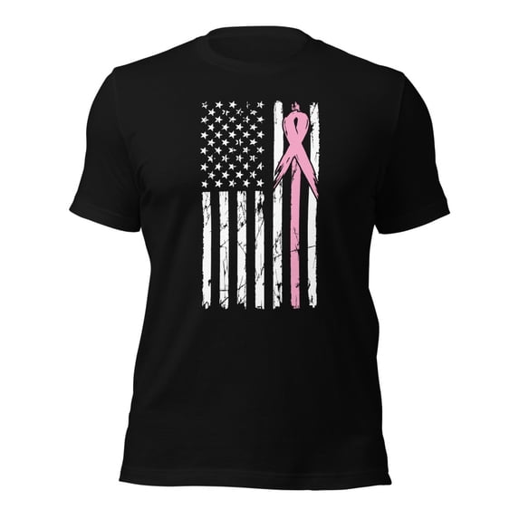 American Flag Pink Ribbon Cancer Awareness (S)