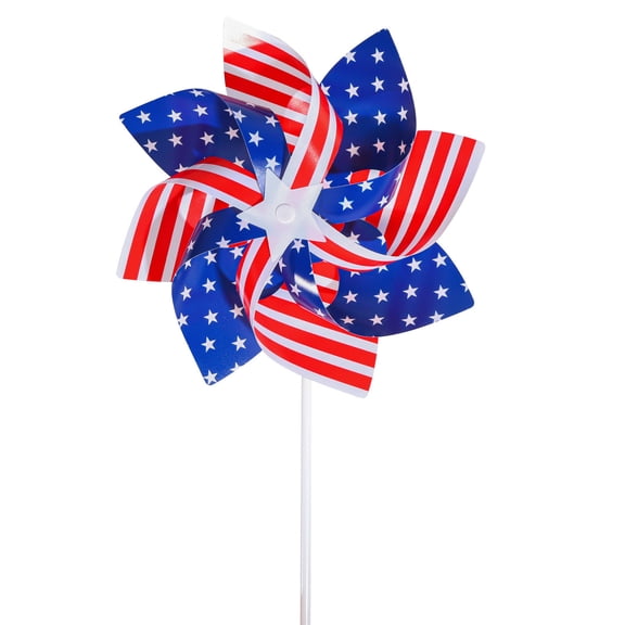 American Flag Pinwheel Wind Spinner, Patriotic USA Star & Stripe Windmill for 4th of July Yard Decor