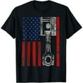 thumbnail image 1 of American Flag Piston Muscle Car Patriotic Vintage T-Shirt, 1 of 3