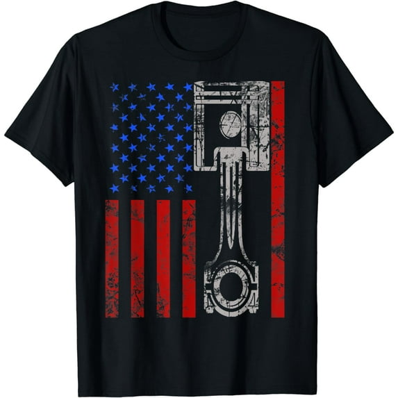 American Flag Piston Muscle Car Patriotic Vintage T-Shirt