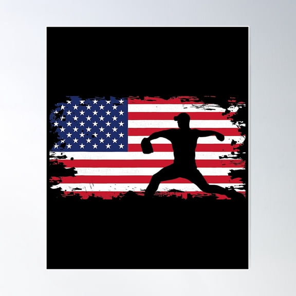 American Flag Pitcher Baseball Apparel Baseball Poster Wall Art, Modern Wall Decor For Living Room Bedroom, 24x36 UNFRAMED