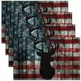 thumbnail image 1 of American Flag Placemats for Dining Table Set of 4 Deer Washable Fabric Table Mats Placemat Antlers Table Mats Farmhouse Deer Hunting Red Blue PlacematsQuilt Cover 18"x12", 1 of 4