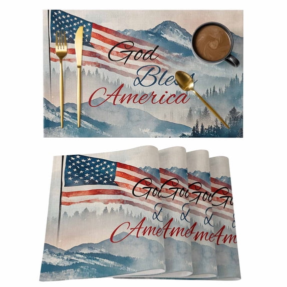 American Flag Placemats Set of 12 4th of July Independence Day Forest Rustic Place Mats Indoor Wipeable Table Mats Washable Dining Table Placemats for Kitchen Holiday Party Home Decor 13x19 Inch