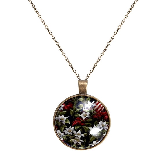 American Flag and Plants Necklace Personalized Custom Photo Round Pendant Adjustable Stainless Steel Necklaces with Gift Box for Men Women Mothers Valentine's Jewelry Gift