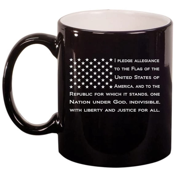 American Flag Pledge Of Allegiance Ceramic Coffee Mug Tea Cup Gift for Him, Her, Husband, Mom, Dad, Fathers Day, Mother's Day, Friend, Birthday, Boss, Housewarming, Fourth of July (11 oz Gloss Black)