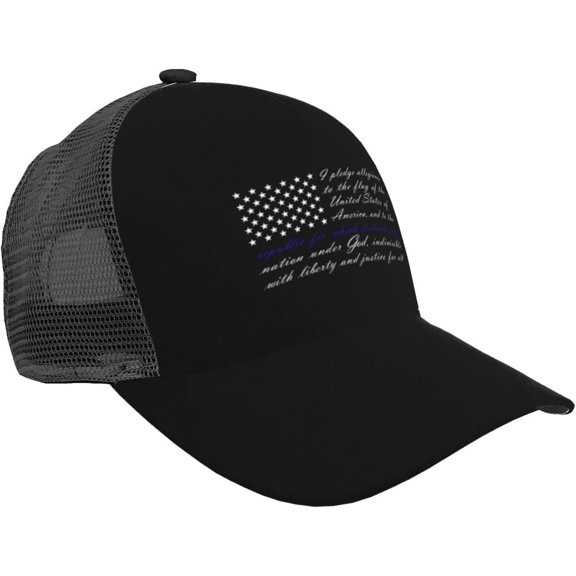 American Flag Pledge of Allegiance Trucker Hat - Mesh Baseball Snapback Cap for Men Or Women Outdoors Black