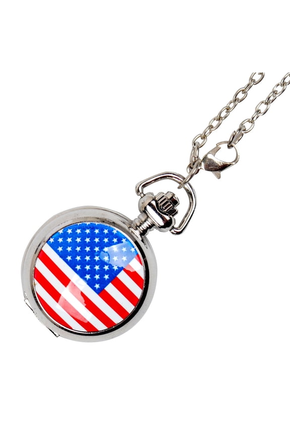 American Flag Pocket Watch, Vintage Style Quartz Watch With Chain, Patriotic Themed Pendant Watch For Men And Women, Ideal For Holiday Gifts And Casual Wear
