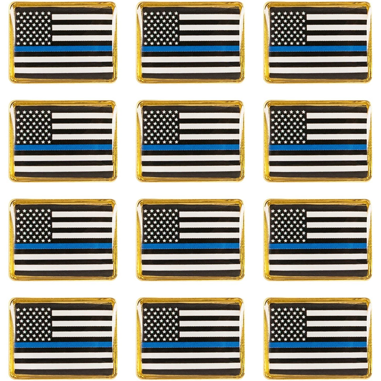 American Flag Police Lapel Pin 12Pack Thin Blue Line Flag Rectangle
