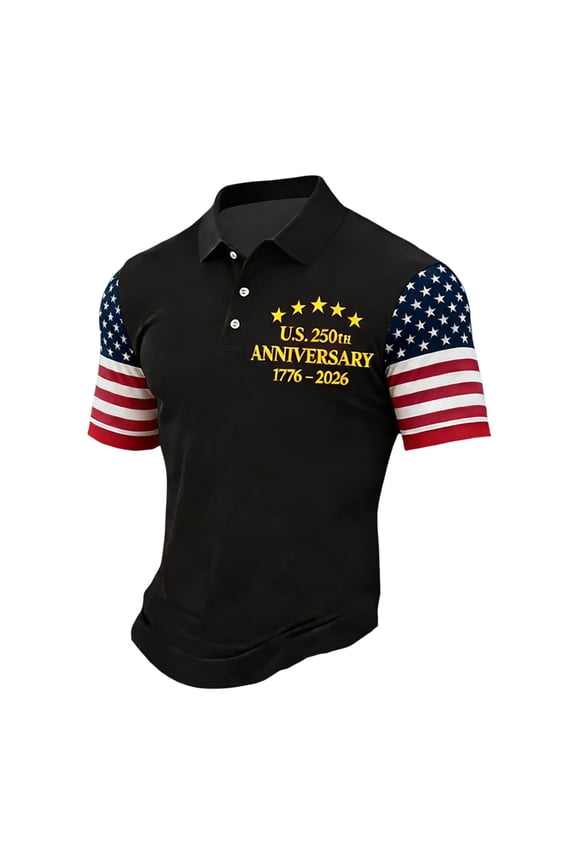 American Flag Polo Shirts for Men Patriotic Graphic 1776-2026 Short Sleeve Quick Dry Raglan Sport Golf Independence Day Tops 2026 Black XL
