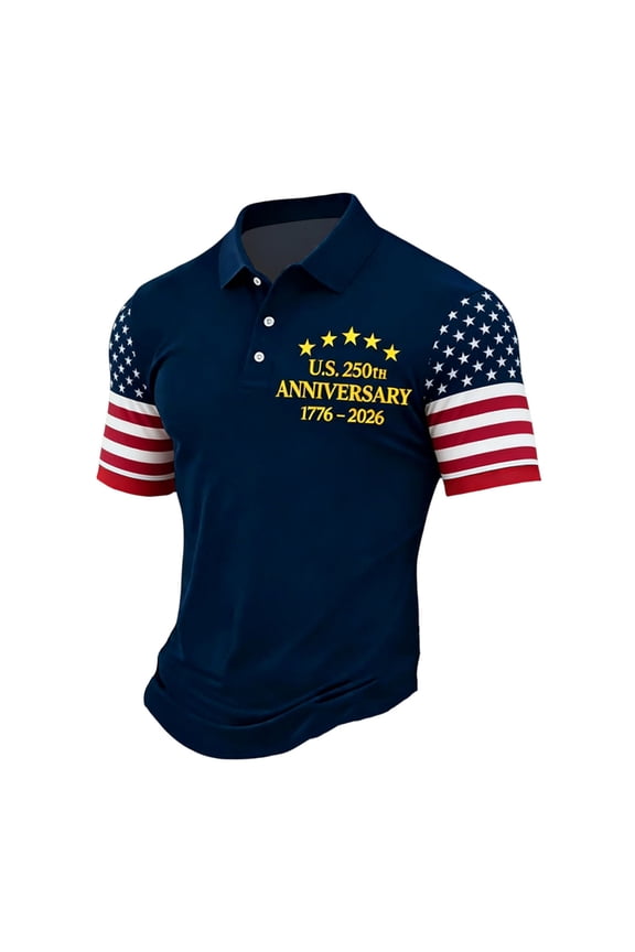 American Flag Polo Shirts for Men Patriotic Graphic 1776-2026 Short Sleeve Quick Dry Raglan Sport Golf Independence Day Tops 2026 Navy 3XL