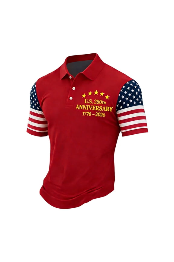 American Flag Polo Shirts for Men Patriotic Graphic 1776-2026 Short Sleeve Quick Dry Raglan Sport Golf Independence Day Tops 2026 Red S