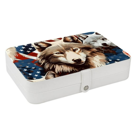 American Flag Portable PU Leather Organizer Box with Removable Compartment for Jewelry Display and Storage - Jewelry Boxes Included