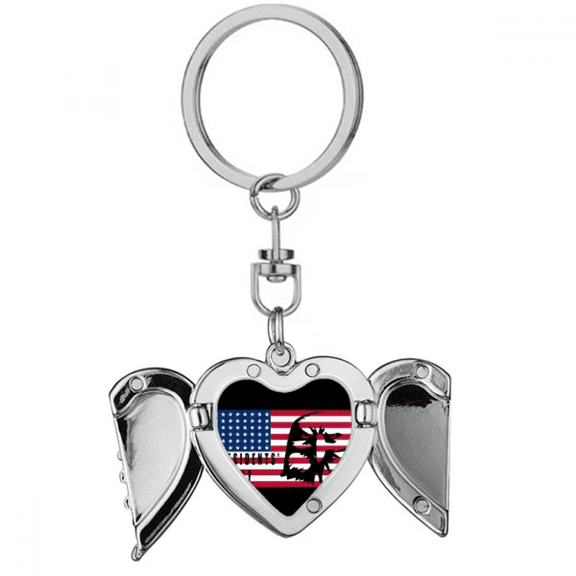 American Flag Presidents Day Brid Heart Angel Wing Key Chain Holder
