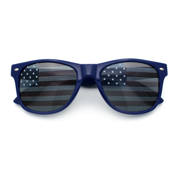 American Flag Print Classic Horn Rim Hipster Sunglasses Black