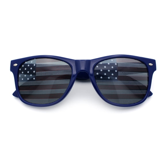 American Flag Print Classic Horn Rim Hipster Sunglasses Blue
