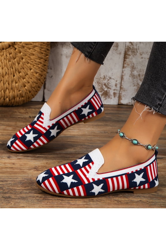 American Flag Print Flat Shoes for Women Slip on Sneakers Classic Mesh Loafers EVA Sole Breathable Shoes
