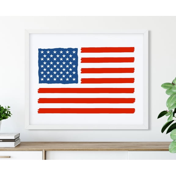 American Flag Printable Art, Patriotic Wall Art, America Art Red White Blue Flag Poster, USA Stars and Stripes Flag Art,Interior wall decoration, living room,kitchen, frameless 8X10 inches
