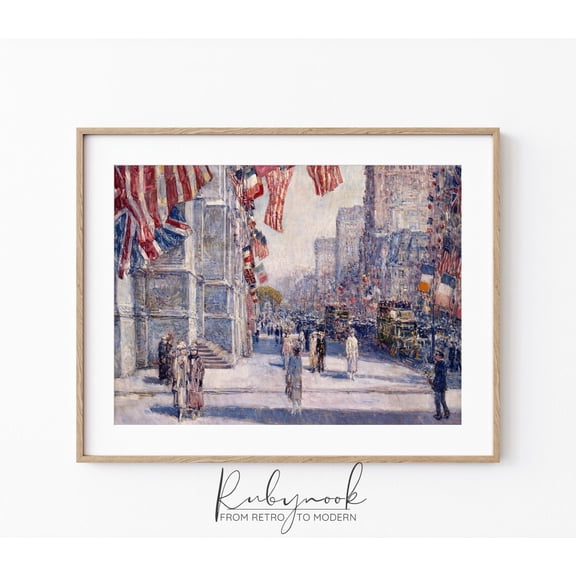 American Flag Printable Historic Vintage New York NYC Art, UNFRAMED Size 24x24