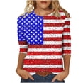 thumbnail image 1 of American Flag Printed Tee Shirts for Womens Summer Round Neck Tops 3/4 Length Sleeve T Shirts Slim Fitted Tunic Blouses Pullover Sweater Blouses Dressy CaUSAl Tunics Going Out Clothes, 1 of 5