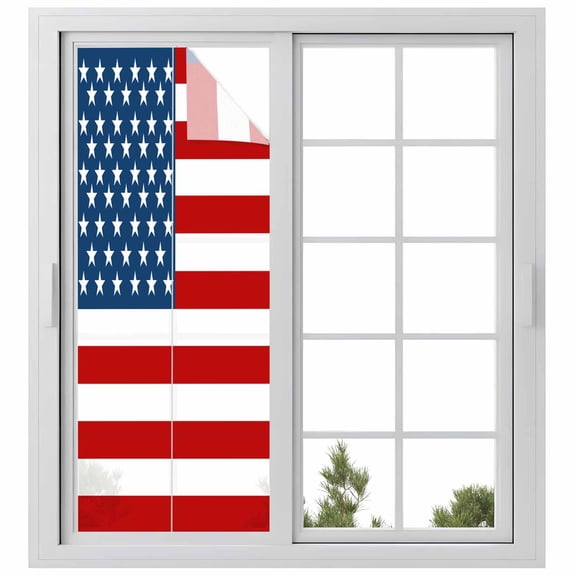 American Flag Privacy Window Film, Decorative Frosted Glass Window Film, Blue Red USA Flag Reusable Peel and Stick Static Cling for Home Bathroom Office Glass Door 23.6"x59"