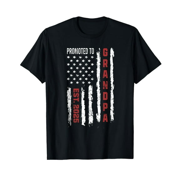 American Flag Promoted To Grandpa, First Time Grandpa 2025 T-Shirt