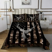 American Flag Queen Bedspread Set, Brown Grey Camouflage Antlers and Leaves Coverlet Set for Teens Adults,Camo Hunting Deer Wild Animal Quilt Set Stars and Stripes Bed Set ( Farmhouse Style )