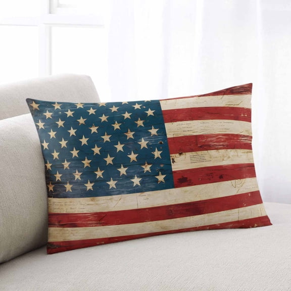 American Flag Queen Size Pillow Cover, Pillowcase Protectors with Zipper, Breathable Decorative Throw Pillow Case Cover, Red Strip Vintage Shabby US Flag Pillow Shams for Couch Sofa 20x30Inch
