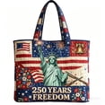 thumbnail image 1 of American Flag Quilted Tote, Patriotic Shoulder Bag with Patchwork Stars & Stripes for Summer, 1 of 5