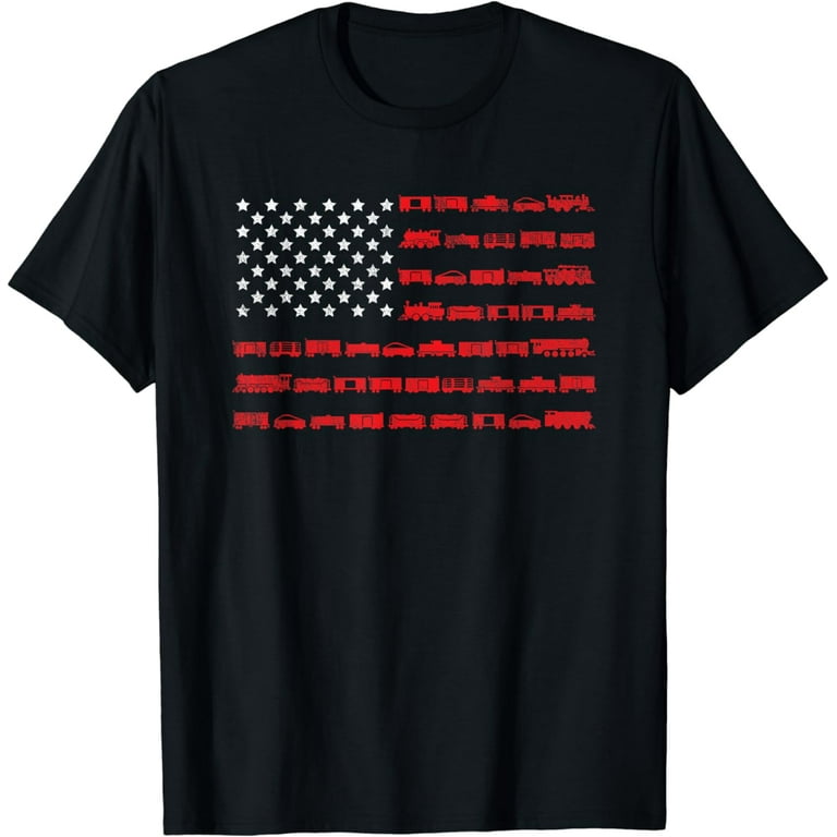 American Flag Railroad Train Conductor T-Shirt American Flag Railroad Train Conductor T-Shirt