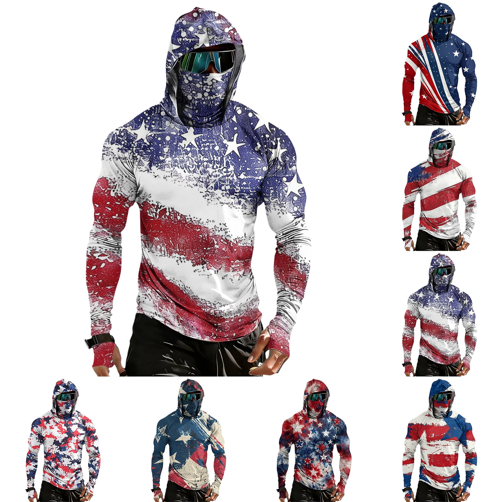 American Flag Rash Guard With Hood And Face Shield Featuring 3D Digital ...
