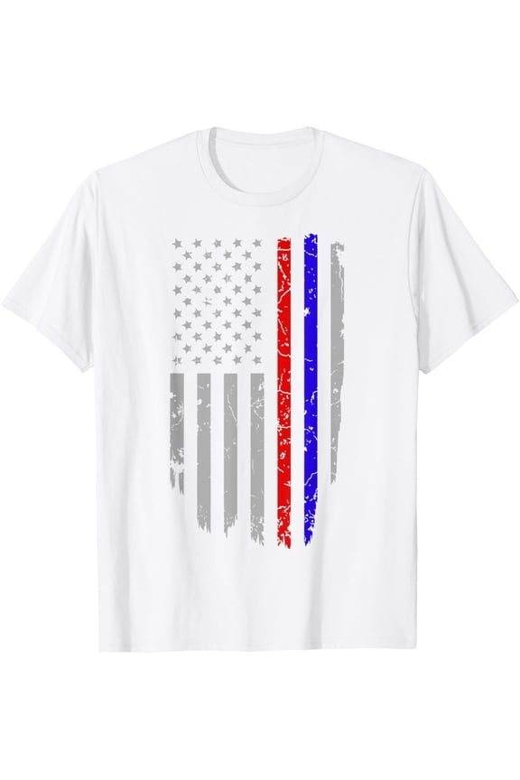 American Flag Red Blue Thin Line Apparel Firefighter Police T-Shirt for Women MenMen's and women's pure cotton short-sleeved shirts