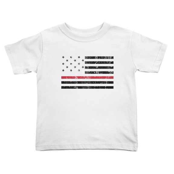 American Flag Red Line Funny Toddler T-Shirts for Boys Girls (White, Youth L)