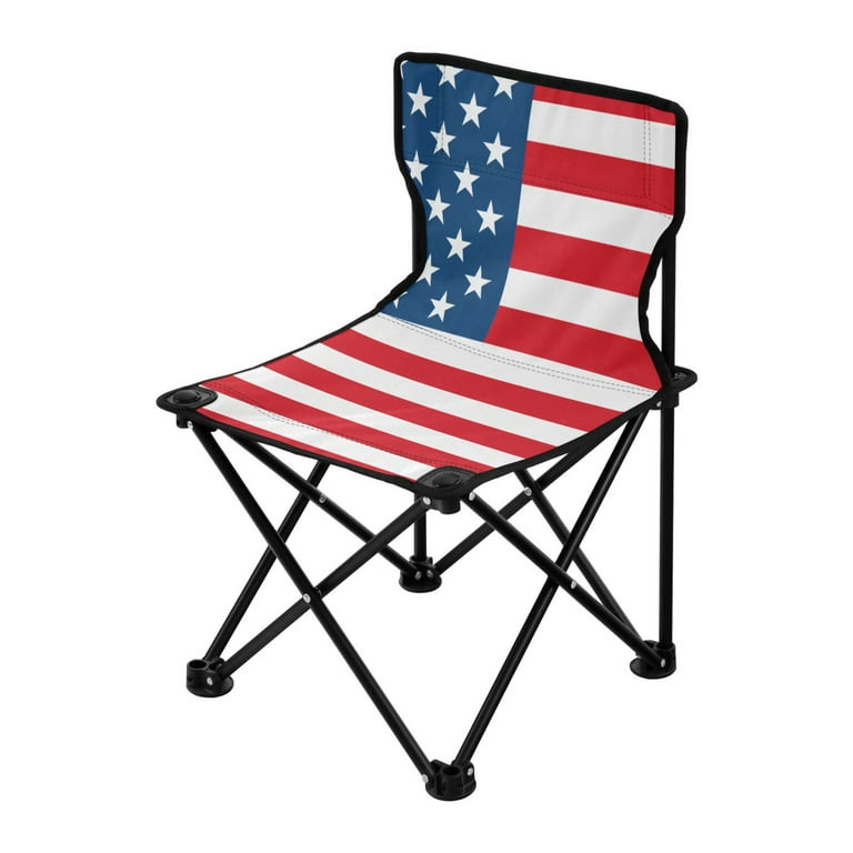 American Flag Red Portable Camping Chair Outdoor Folding Beach Chair  Fishing Chair Lawn Chair with Carry Bag Support to 220LBS 