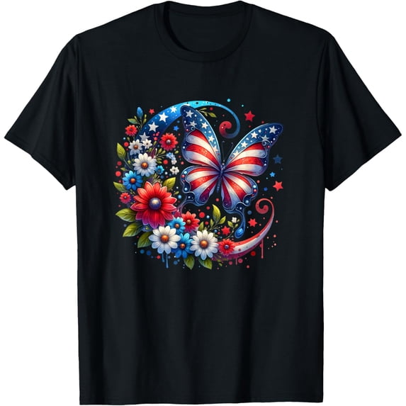 American Flag Red White Blue Butterfly Design T-Shirt - Walmart.com