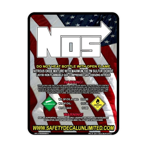 American Flag Red White Blue Customize Nitrous Oxide Bottle Replacement Refill Peel and Stick Label Decal Sticker Sign NOS Outlet Express 2 5 10 15 20lb Made in America (Non-Laminated 10LB) (NOS)