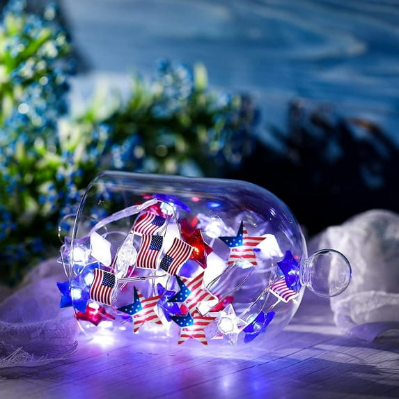 American Flag Red White Blue Star And Flag Lights Battery Operated Usa Flag Patriotic Decorations For Indoor Outdoor Memorial Day 4Th Of July Independence Day Usa Flag