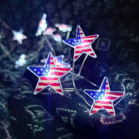 American Flag Red White Blue Star And Flag Lights Battery Operated Usa Flag Patriotic Decorations For Indoor Outdoor Memorial Day 4Th Of July Independence Day Usa Flag