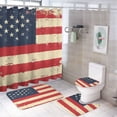 thumbnail image 1 of American Flag with Red And White Stripes 4Pcs Shower Curtain Set with Rugs Rug Toilet Lid Cover And Non-Slip U Shape Mat Independence Day Waterproof Personality Pattern Bath Curtain, 1 of 8