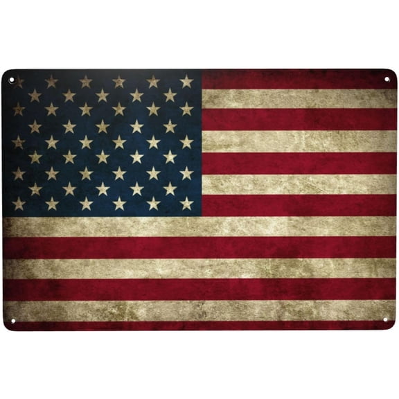 American Flag Retro Metal Tin Signs, Vintage Wall Art Sign Posters, USA Patriotic Flags Retro Wall Decor For Bar Home Living Room Cave Restaurants Cafes Pubs 8 x 12 Inch