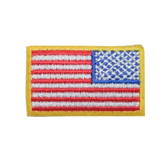 American Flag - Reverse Stars on Right - Yellow Boarder - Iron on Applique/Embroidered Patch