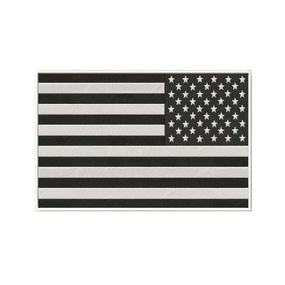 American Flag Reversed Iron-on Embroidered Patch Black White