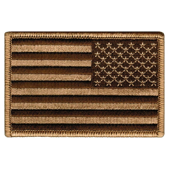 American Flag Reversed Iron-on Embroidered Patch Camo Tan