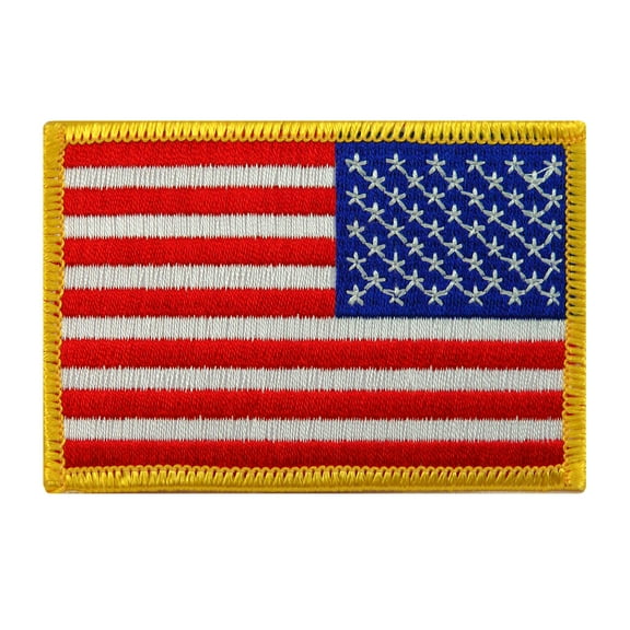 American Flag Reversed Iron-on Embroidered Patch Gold Border