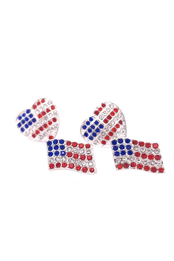 American Flag Rhinestone Earrings, Two Pair