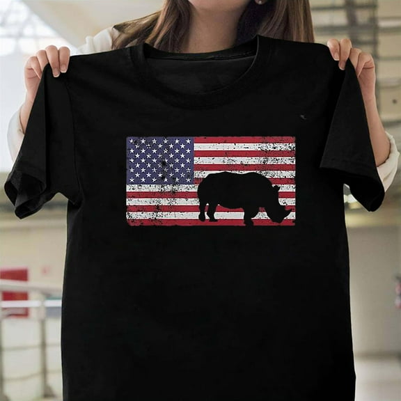 American Flag Rhino Rhinoceros 4th July USA Wildlife Patriotic Art T-Shirt Unisex, up to 5XL