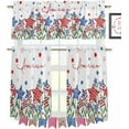 thumbnail image 1 of American Flag Rod Pocket Kitchen Curtain Valance and Tiers Set,USA Fourth of July Independence Day 3 Piece Rod Pocket Kitchen Window Treatment Curtain Tier and Valance Set 24" Long, 1 of 1