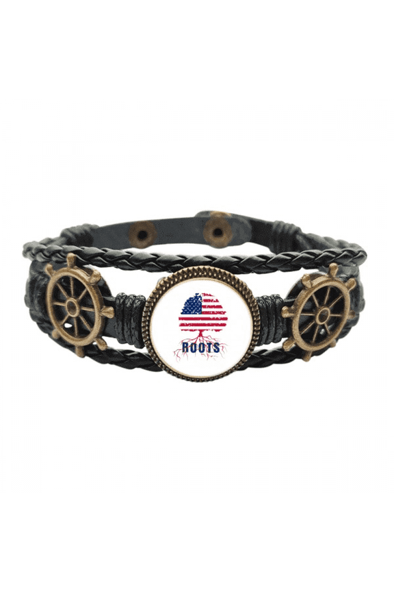 American Flag Root Faly Leather Braided Ocean Bracelet Wristband