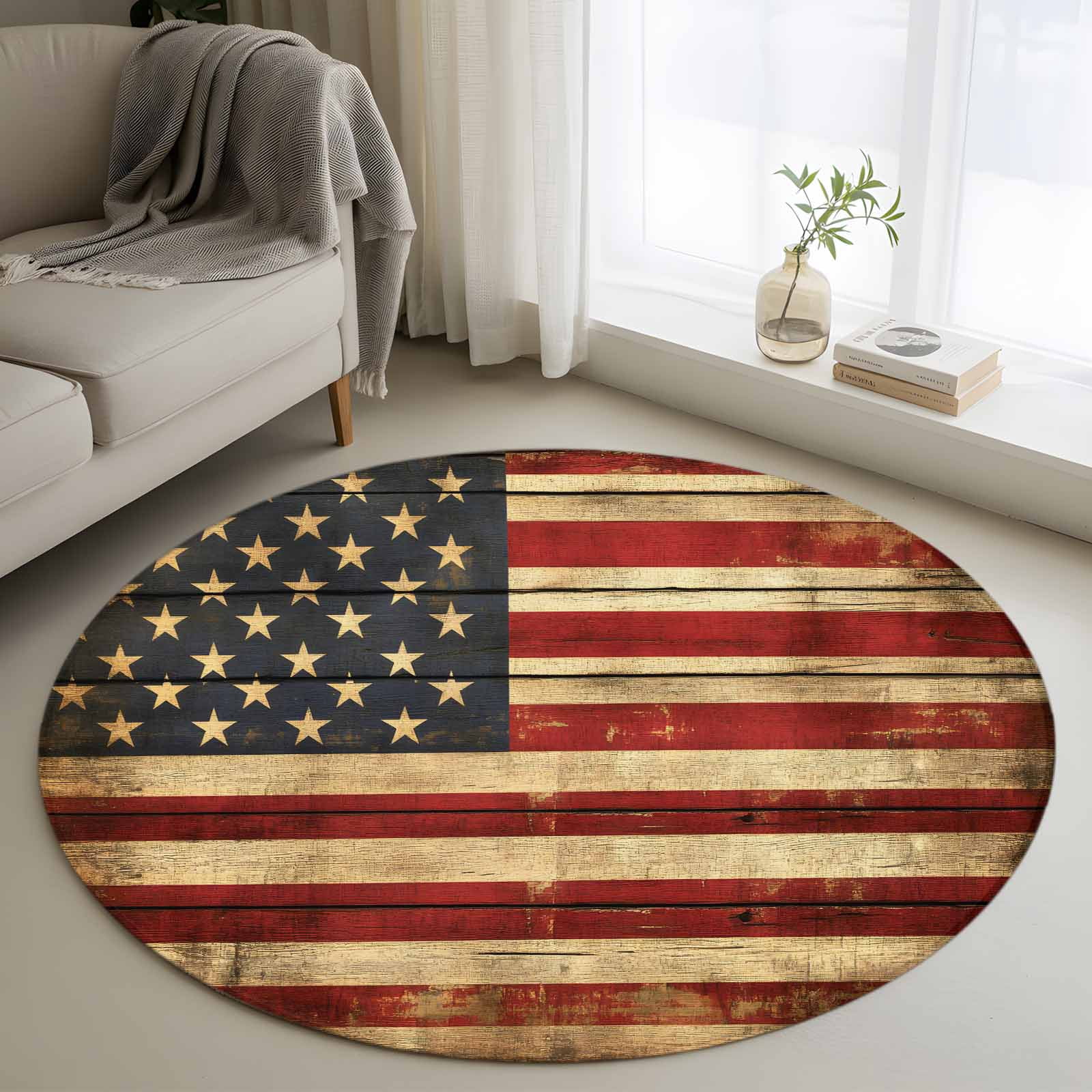Democrat Rug American Flag Round Area Rug 3 FT, Small Kitchen Bathroom Mat, Retro ...