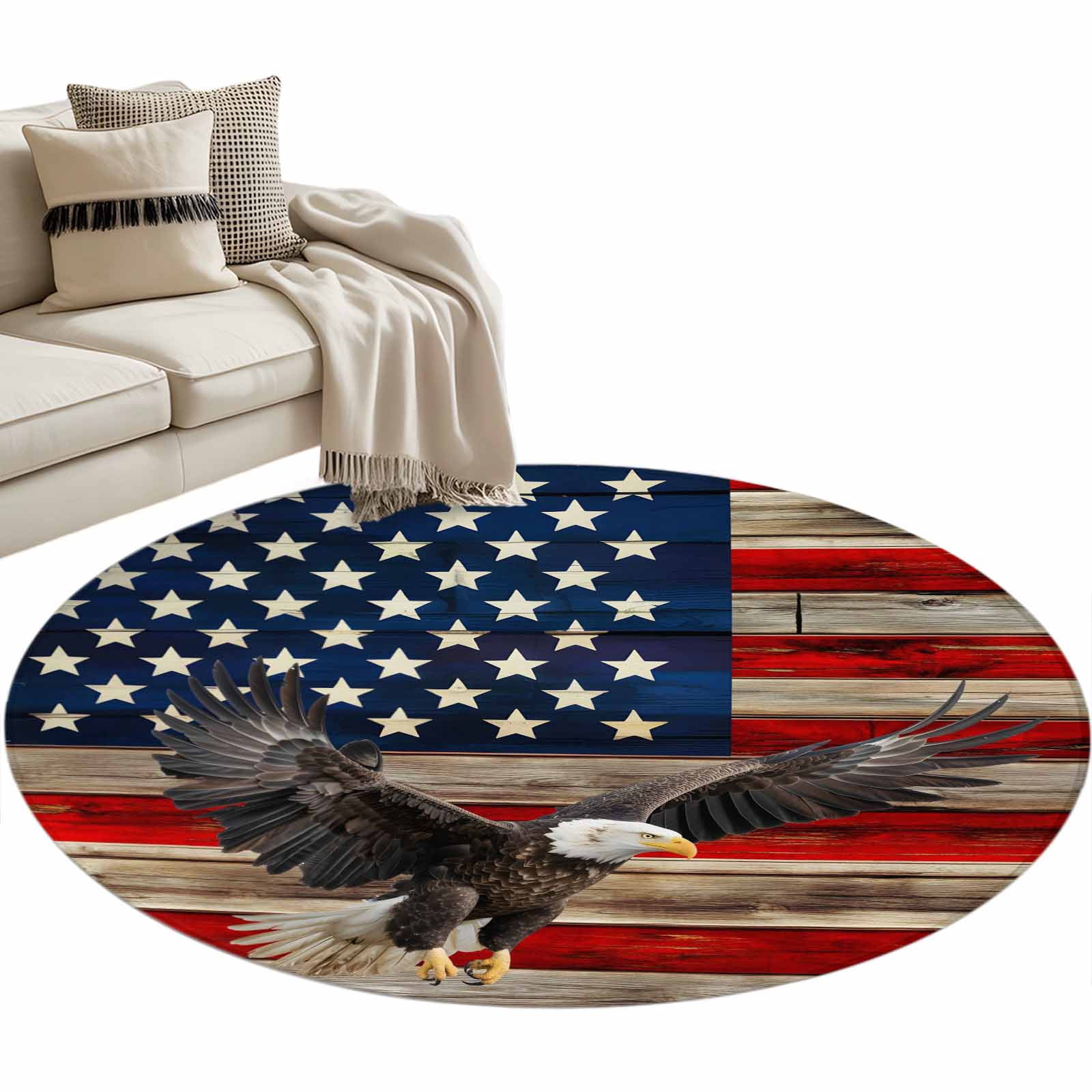 Flag Rugs American Flag Round Area Rug 4ft, Eagle Blue Red USA Flag Retro ...